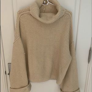 Beige Oversized Turtleneck Sweater